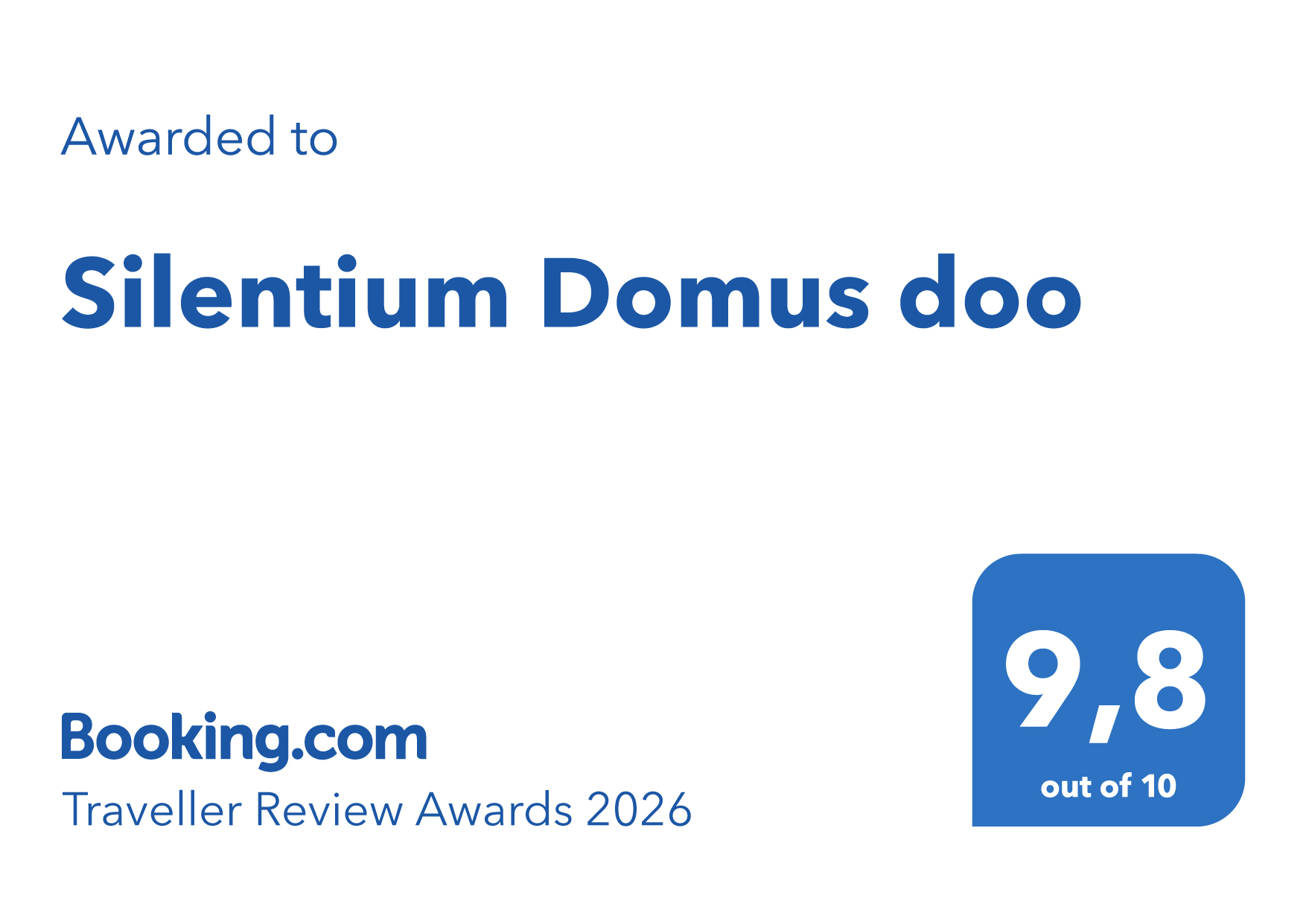 Booking 2026 Excellence Award Full Certificate